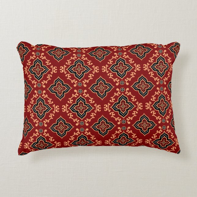 Cojín Decorativo Patrón indio geométrico rojo (Anverso)