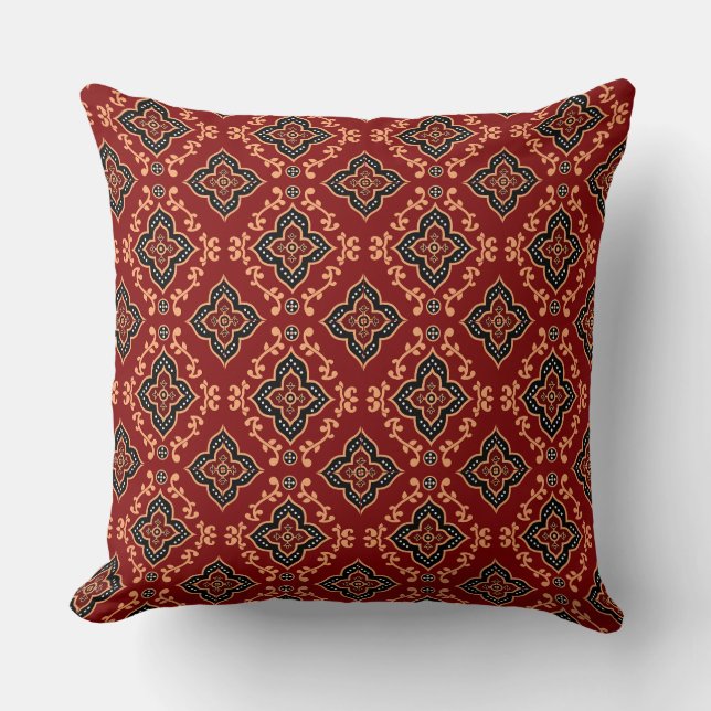 Cojín Decorativo Patrón indio geométrico rojo (Anverso)