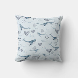 Cojín Decorativo Patrón infantil con ballenas, nubes y corazones bo