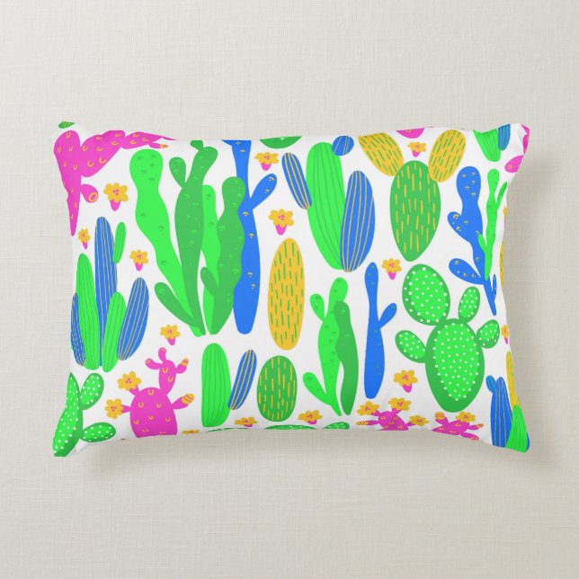 Cojín Decorativo patrón ininterrumpido con cactus sobre fondo blanc (Anverso)