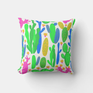 Cojín Decorativo patrón ininterrumpido con cactus sobre fondo blanc