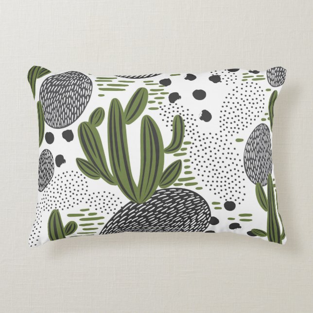 Cojín Decorativo patrón ininterrumpido con cactus sobre fondo blanc (Anverso)