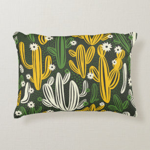 Cojín Decorativo patrón ininterrumpido con cactus sobre fondo negro