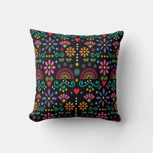 Cojín Decorativo Patrón ininterrumpido de arte folclórico mexican