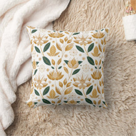 Cojín Decorativo Patrón ininterrumpido de floral dorada y blanca