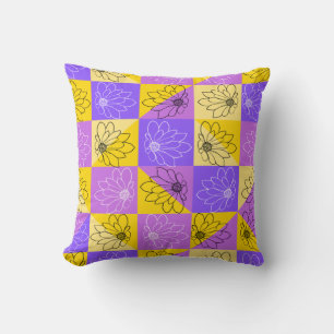 Cojín Decorativo Patrón ininterrumpido de flores de verano morado y
