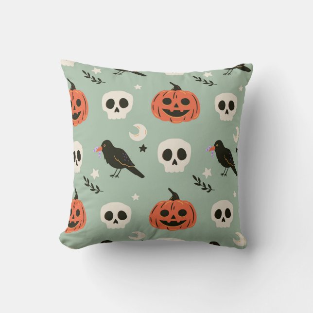 Cojín Decorativo Patrón ininterrumpido de Halloween con ráfagas, cr (Anverso)