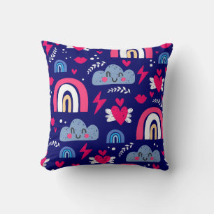 Cojín Decorativo Patrón ininterrumpido de los niños, arco iris, nub