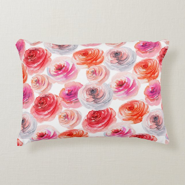 Cojín Decorativo Patrón ininterrumpido floral de acuarela rojo, bla (Anverso)