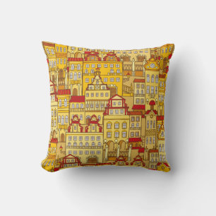 Cojín Decorativo patrón inmaculado con casas coloridas. Día