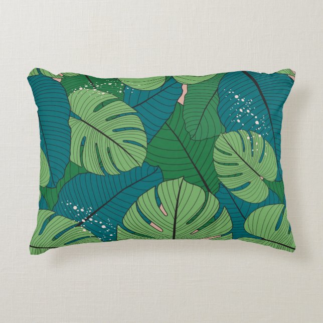 Cojín Decorativo Patrón inmaculado con hojas tropicales (Anverso)