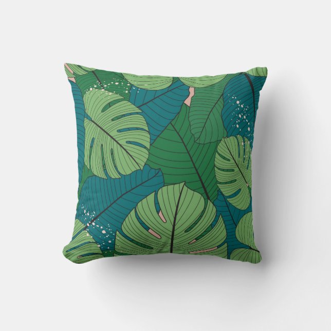 Cojín Decorativo Patrón inmaculado con hojas tropicales (Anverso)
