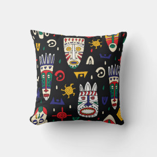 Cojín Decorativo Patrón inmaculado de máscaras tribales africanas