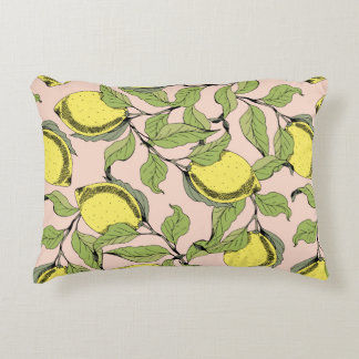 Cojín Decorativo Patrón inmaculado de vintage con ramas y limones.