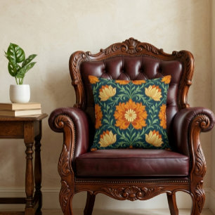 Cojín Decorativo Patrón inspirado en William Morris Flor Naranja
