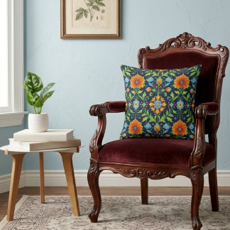 Cojín Decorativo Patrón inspirado en William Morris Flor naranja az