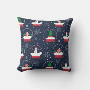 Cojín Decorativo Patrón invernal de bola de nieve de Navidad y muñe