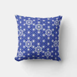 Cojín Decorativo Patrón japonés de Asanoha - azul cobalto