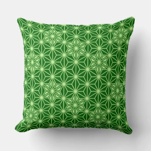 Cojín Decorativo Patrón japonés de asanoha, verde esmeralda y anime