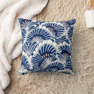 Cojín Decorativo Patrón japonés de flores azul y blanco Lotus