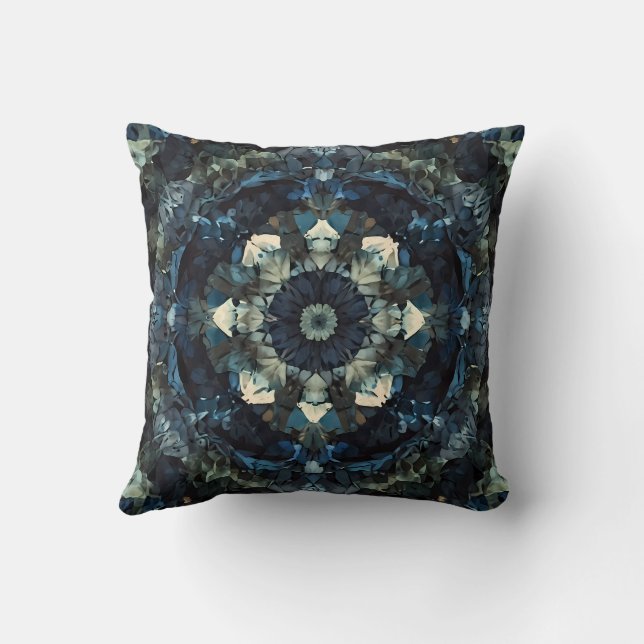Cojín Decorativo Patrón kaleidoscópico simétrico de Mandala verde (Reverso)