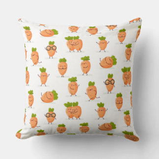 Cojín Decorativo Patrón kawaii de zanahorias divertidas
