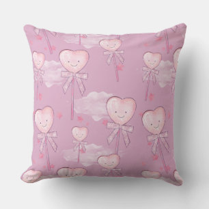 Cojín Decorativo Patrón Kawaii Heart Lollipop - Púrpura Pastel