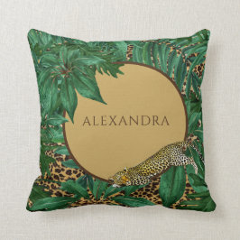 Cojín Decorativo Patrón Leopard Jungle Green Leaves Personal
