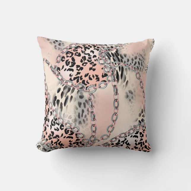 Cojín Decorativo Patrón leopardo, flores, cadena, rosas (Anverso)