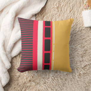 Cojín Decorativo Patrón lineal en negrita - Mostaza, rojo y negro m