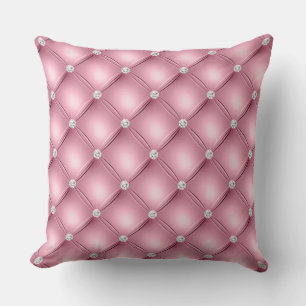 Cojín Decorativo Patrón Luxoso de Diamante Rosado Claro Acolchado