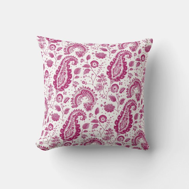 Cojín Decorativo Patrón Magenta Paisley (Anverso)