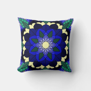 Cojín Decorativo Patrón Mandala 02 en el Cushion azul oscuro