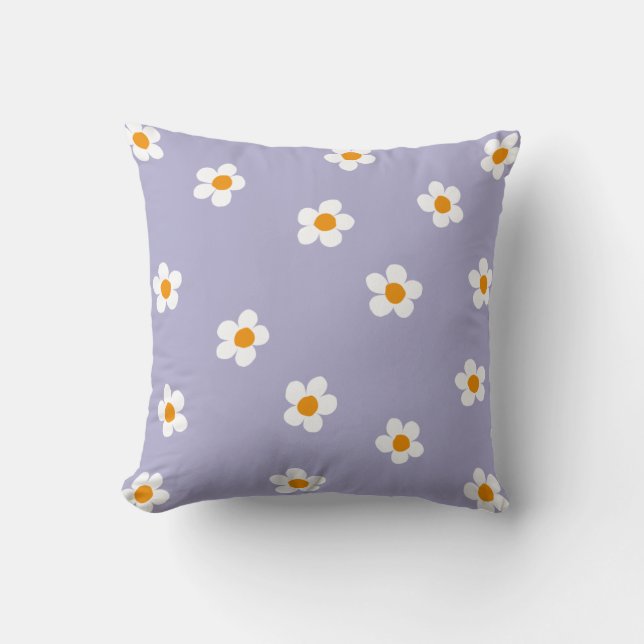 Cojín Decorativo Patrón margarita morado cuto moderno (Anverso)