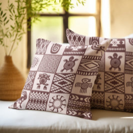 Cojín Decorativo Patrón marrón de símbolos étnicos nativos american