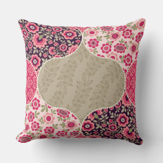 Cojín Decorativo Patrón marrón floral vintage marroquí rosado