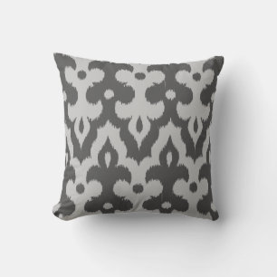 Cojín Decorativo Patrón marroquí de damasco de Ikat, tonos grises
