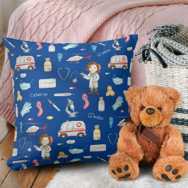 Cojín Decorativo Patrón médico de niña pequeña Médica con nombre, a