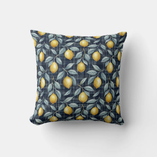 Cojín Decorativo Patrón Mediterráneo de Gingham de Limón