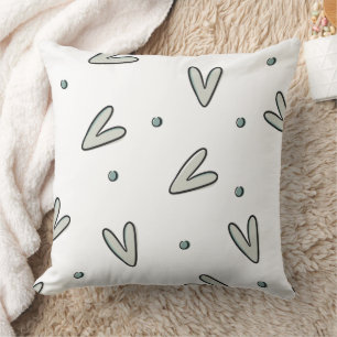 Cojín Decorativo Patrón minimalista de corazones y puntos en verde