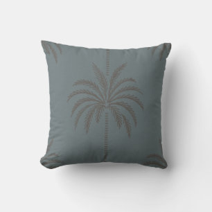 Cojín Decorativo Patrón Mínimo de Palma Azul Gris Tropical