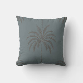 Cojín Decorativo Patrón Mínimo de Palma Azul Gris Tropical