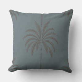 Cojín Decorativo Patrón Mínimo de Palma Tropical Azul Gris