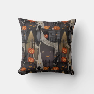 Cojín Decorativo Patrón misterioso de gatos y calabazas nocturnos -
