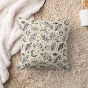 Cojín Decorativo Patrón Místico Celestial de Luna y Estrellas