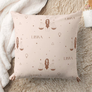 Cojín Decorativo Patrón místico de Libra Zodiaco en rosa y marrón