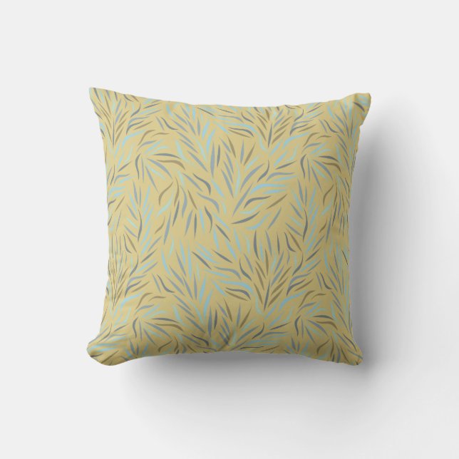 Cojín Decorativo Patrón moderno amarillo de hojas azules (Anverso)