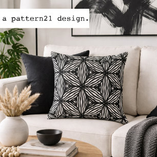 Cojín Decorativo patrón moderno de arte de línea en blanco y negro