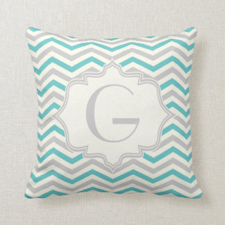 Cojín Decorativo Patrón moderno de chevron de color turquesa, gris 