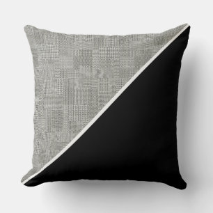 Cojín Decorativo Patrón Moderno de Cuadros Geométricos Negro Blanco